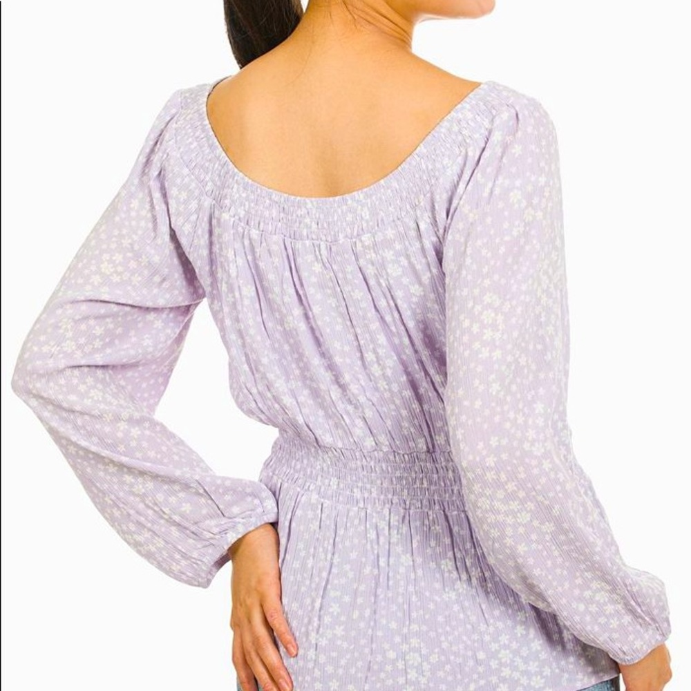 HIPPIE ROSE BOHO TOP IN LAVENDER AND WHITE  M